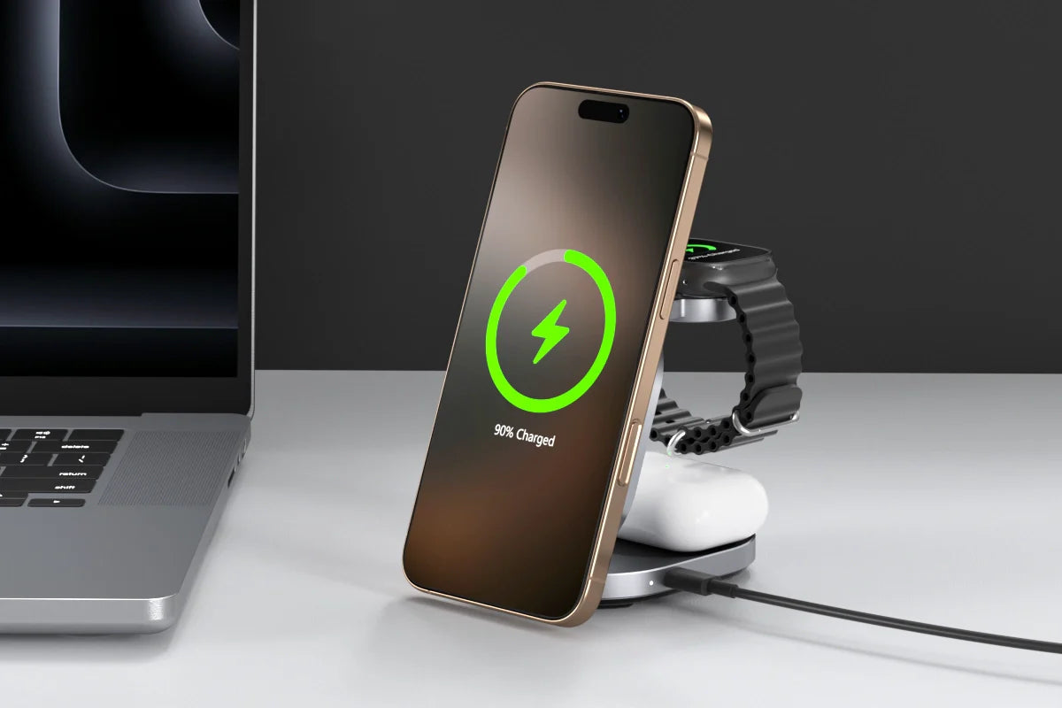 ZIKE Z855 3‑in‑1 Qi2 Magnetic Foldable Wireless Charger – 15W Fast Charging for iPhone & More