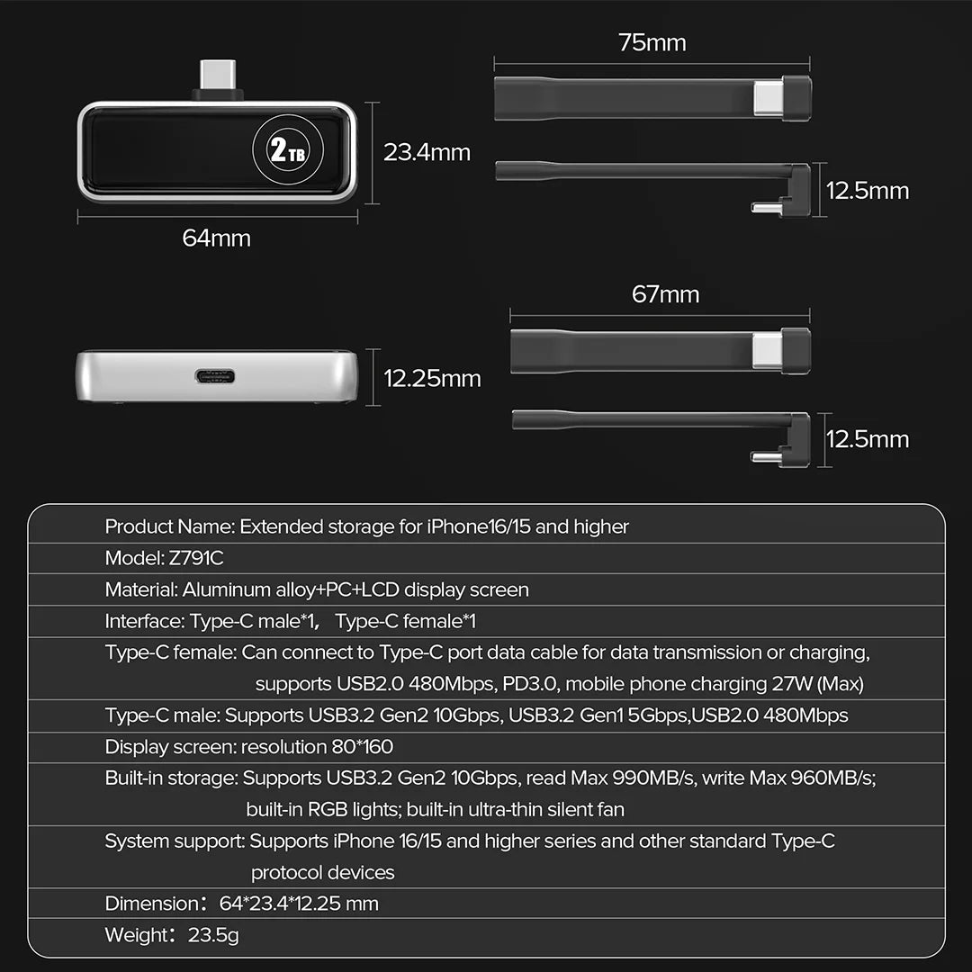 ZIKE Z791A/Z791C USB-C Magnetic Extended Storage for iPhone 17/16/15 Series
