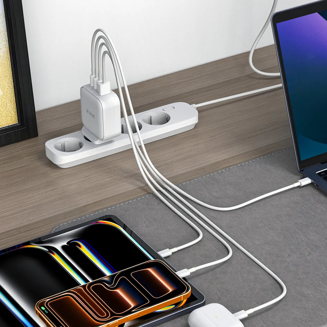 ZIKE 100W GaN USB-C Wall Charger Supports 4 Devices Simultaneously
