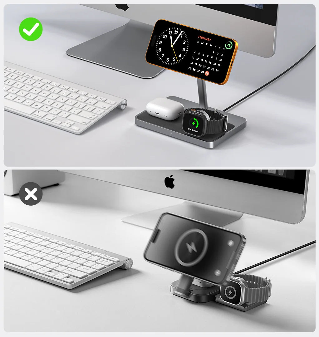 ZIKE 3-in-1 MFi Qi2 Magnetic Wireless Charging Stand Z557C is sturdy stylish and convenient