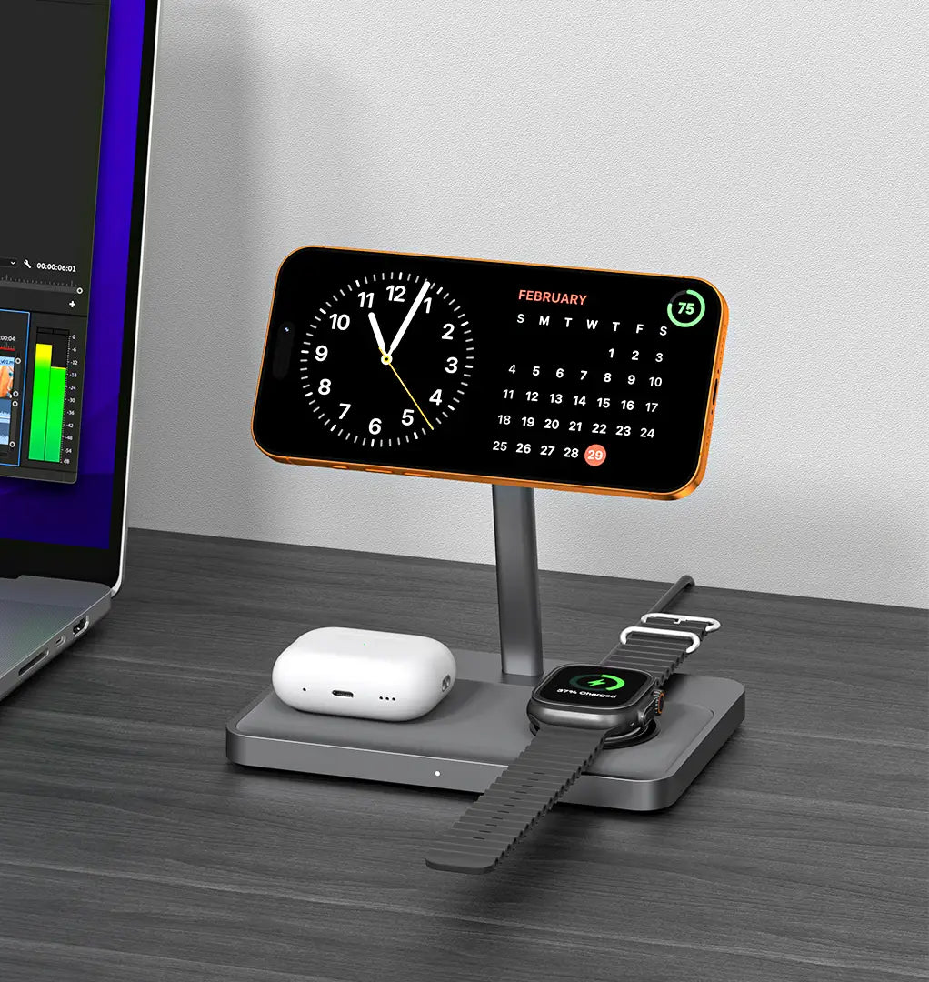 ZIKE 3-in-1 MFi Qi2 Magnetic Wireless Charging Stand Z557C supports standby mode
