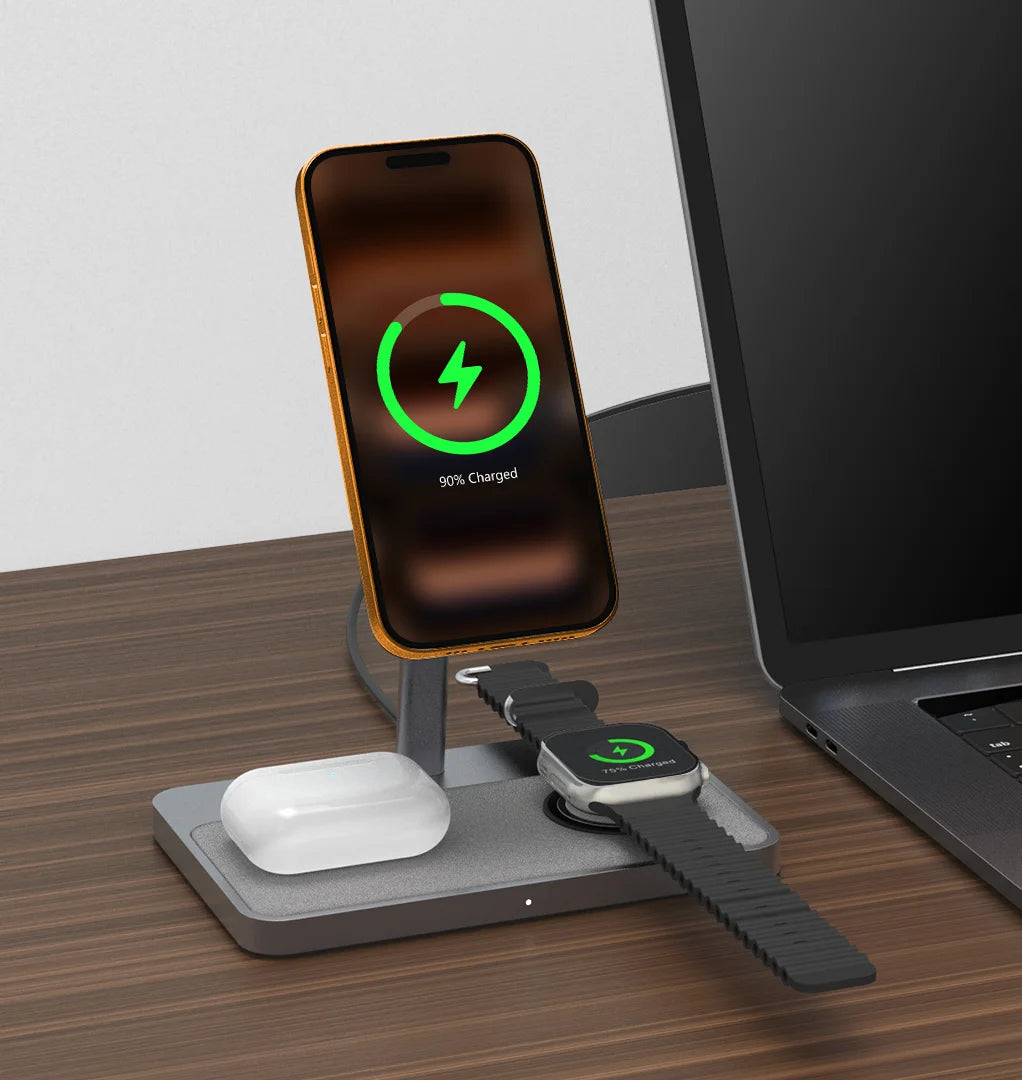 ZIKE Qi2 3-in-1 Magnetic Wireless Charging Stand Z557C passed WPC Qi2 MFM and MFW certification