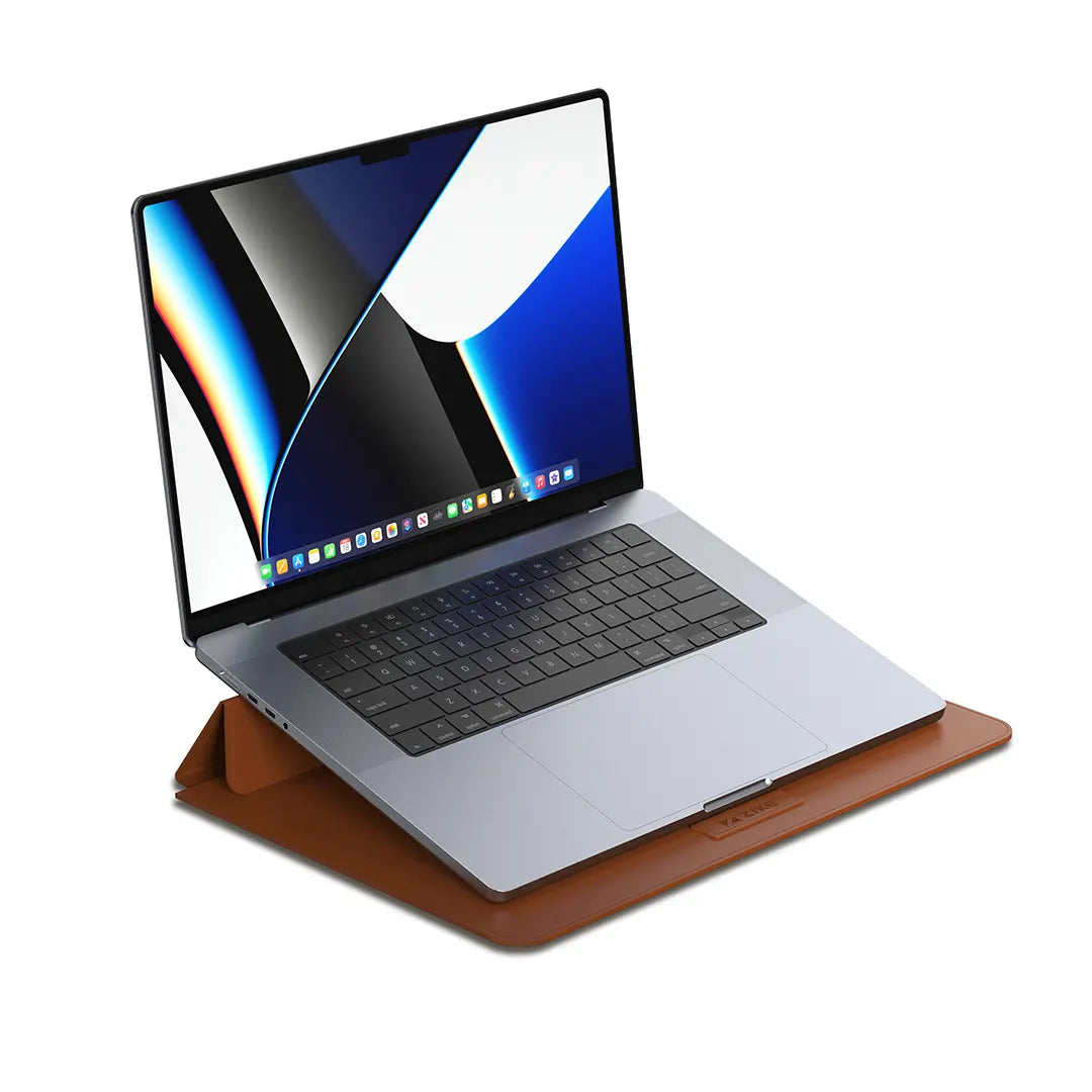 ZIKE Vegan Leather Laptop Sleeve for MacBook Air/Pro 13-14''/15-16'' with Invisible Stand Z595 brown