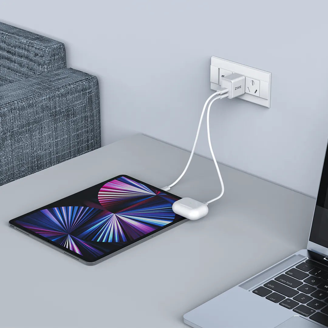 ZIKE Z1435 35W GaN Dual USB-C Charger for fast charging of iPhone and AirPods 4