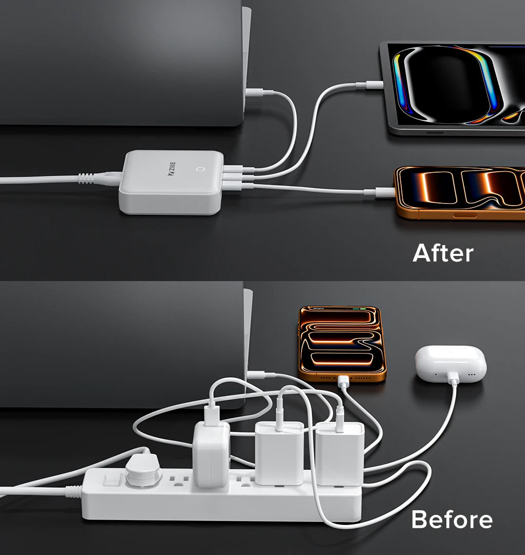 ZIKE Z1810 100W 4 Port GaN Desktop Charger keeps your desktop tidy