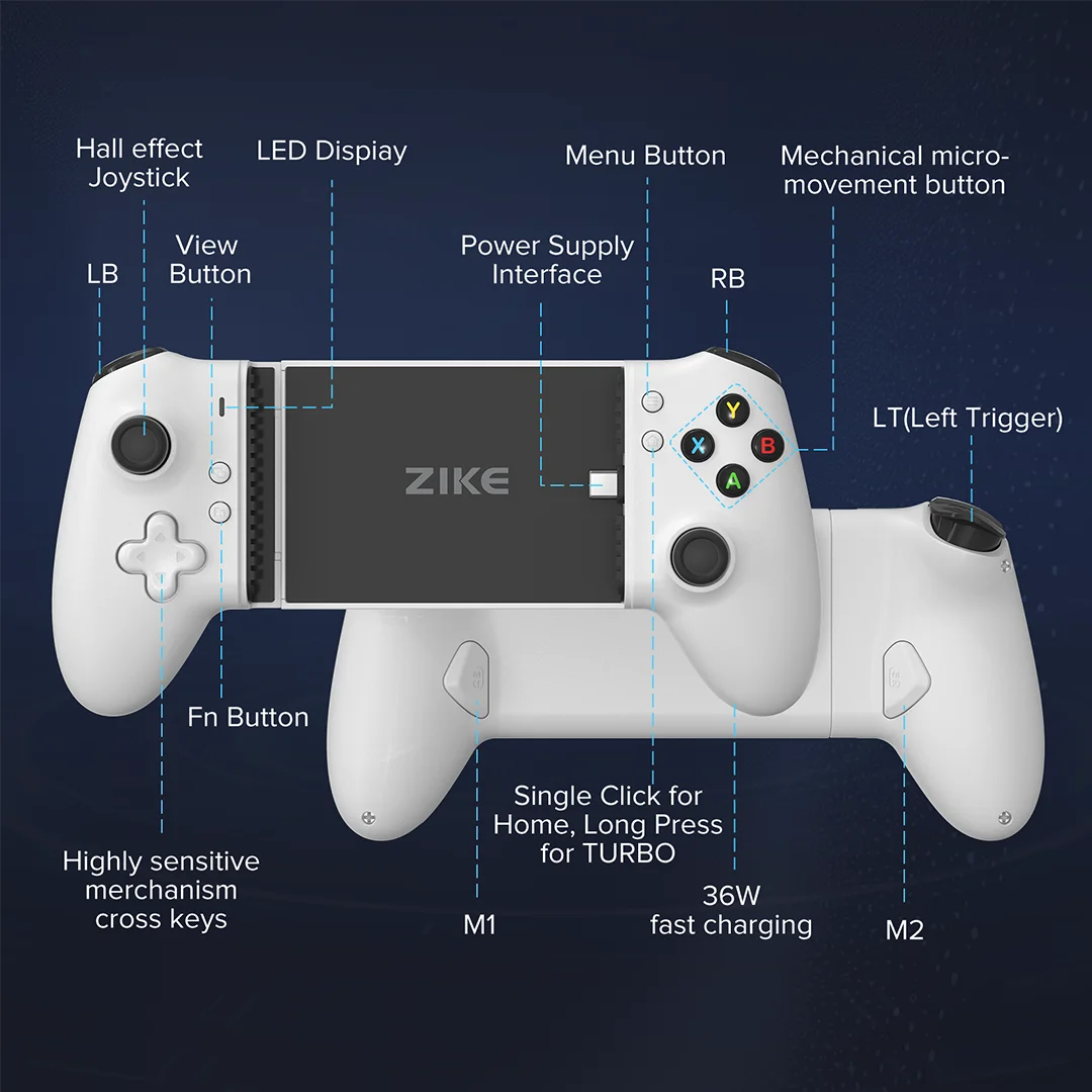 Detailed description of the buttons of ZIKE Z331 USB-C Mobile Gaming Controller for Android and iPhone 16/15 Series With Hall Effect Sticks and Mechanical Buttons