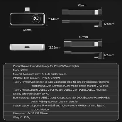 ZIKE Z791C Next Level USB-C Magnetic Extended Storage for iPhone 16/15 Series