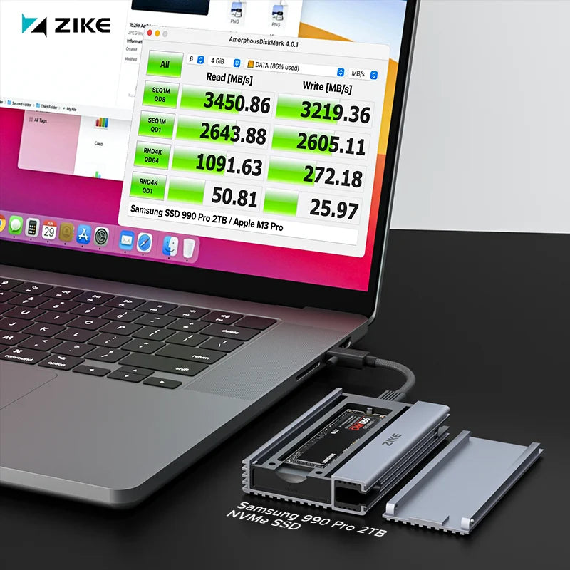 Samsung 990 Pro SSD demo in USB4 hard drive enclosure Z666