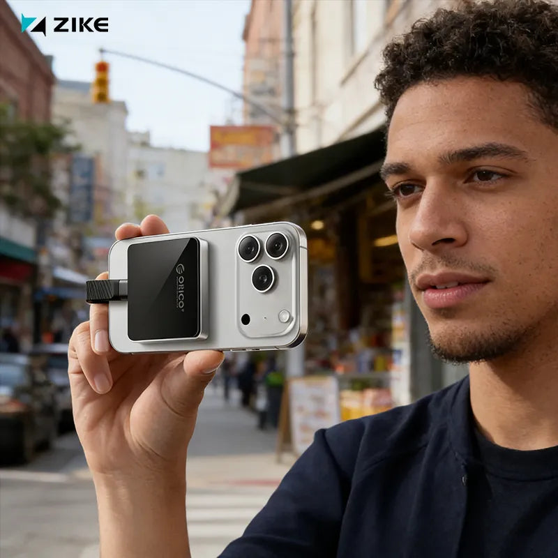 The Orico AP30 is magnetically attached to the back of the iPhone 17 Pro for ProRes 4K60fps recording.