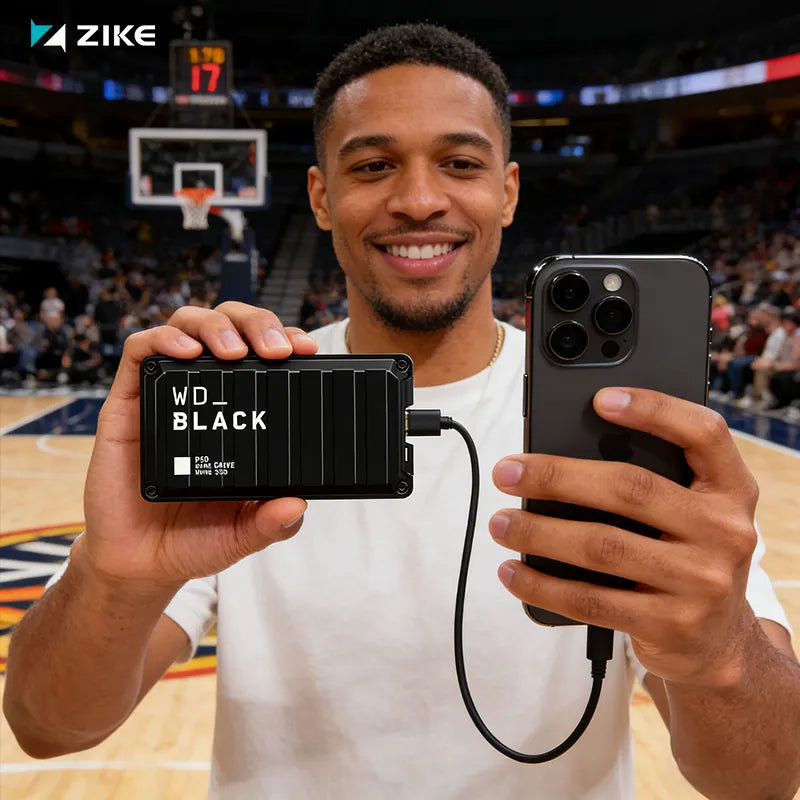 The WD Black P50 Game Drive 2TB is used for recording on iPhones.