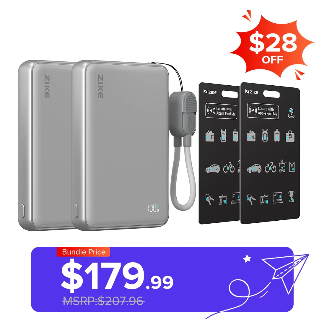 （Bundle Pack）ZIKE Z006 Smart Tracking Card +  Solid-State Power Bank 10000mAh 2 PCS