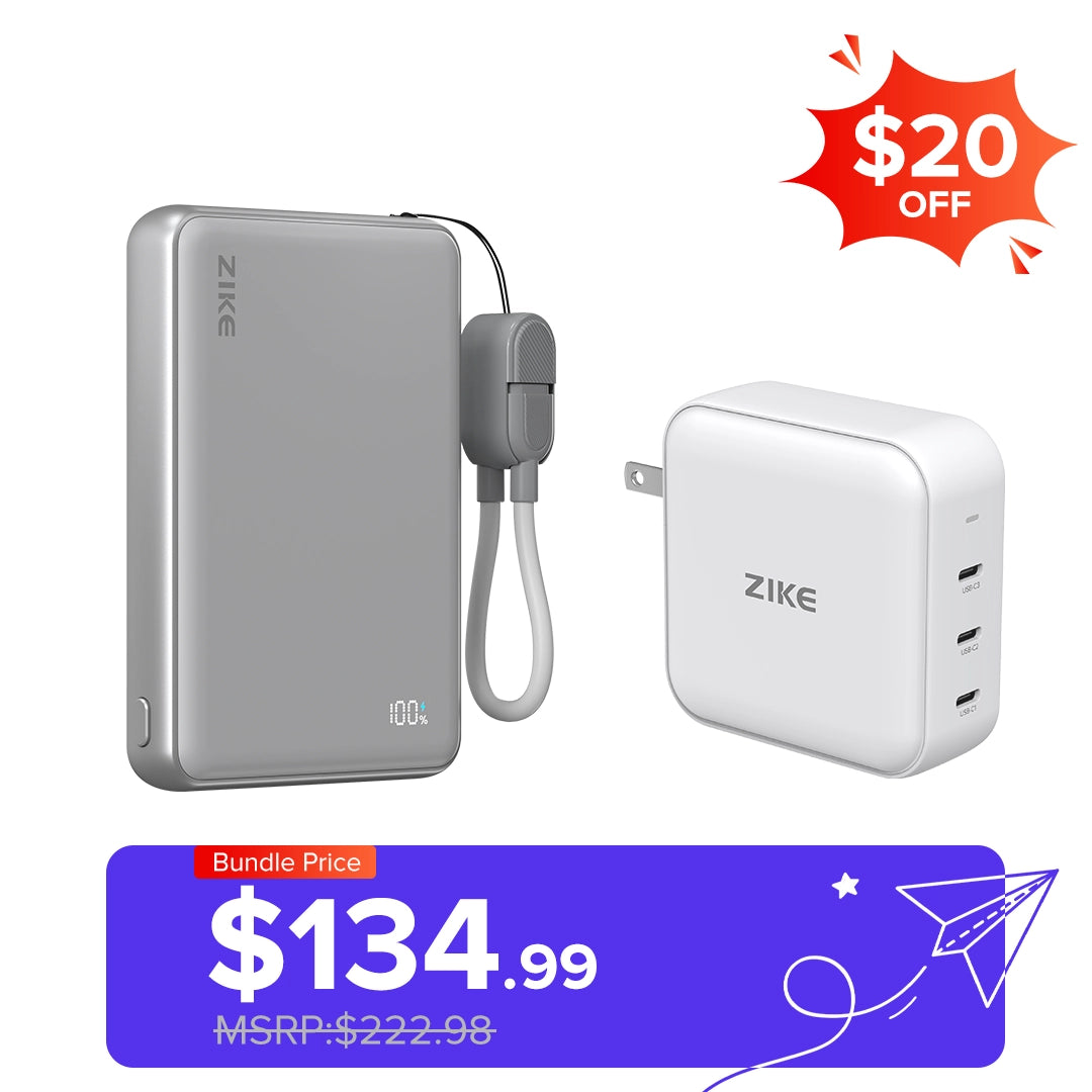 （Bundle Pack）ZIKE Z1052 Solid-State Qi2 15W Power Bank 10000mAh+140W GaN  3 Ports Charger