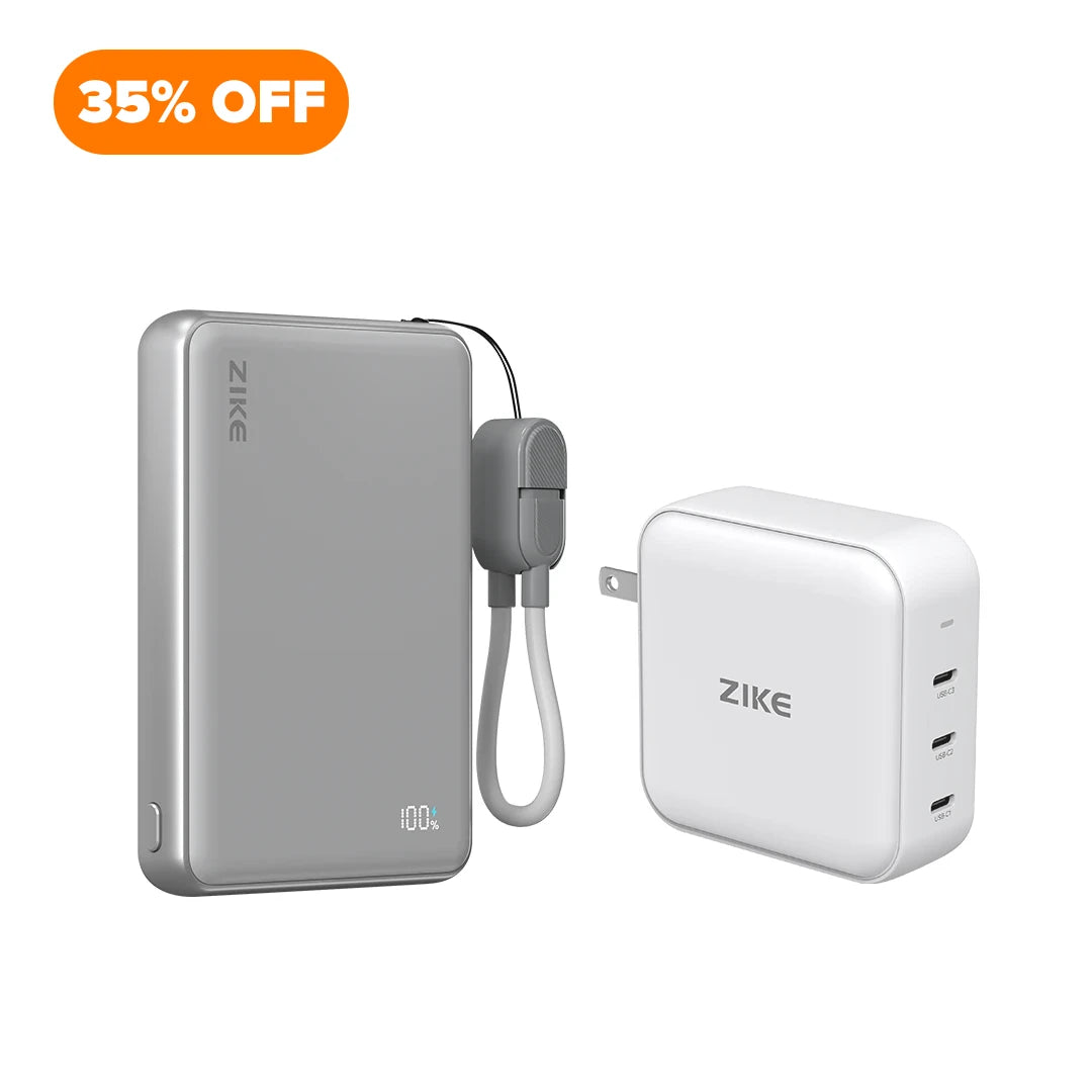 （Bundle Pack）ZIKE Z1052 Solid-State Qi2 15W Power Bank 10000mAh+140W GaN  3 Ports Charger