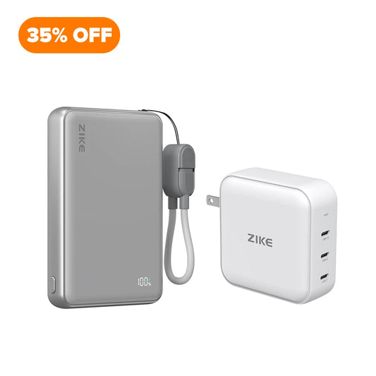 （Bundle Pack）ZIKE Z1052 Solid-State Qi2 15W Power Bank 10000mAh+140W GaN  3 Ports Charger