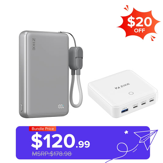 （Bundle Pack）ZIKE Z1052 Solid-State Qi2 15W Power Bank 10000mAh+100W GaN  4 Ports Desktop Charger