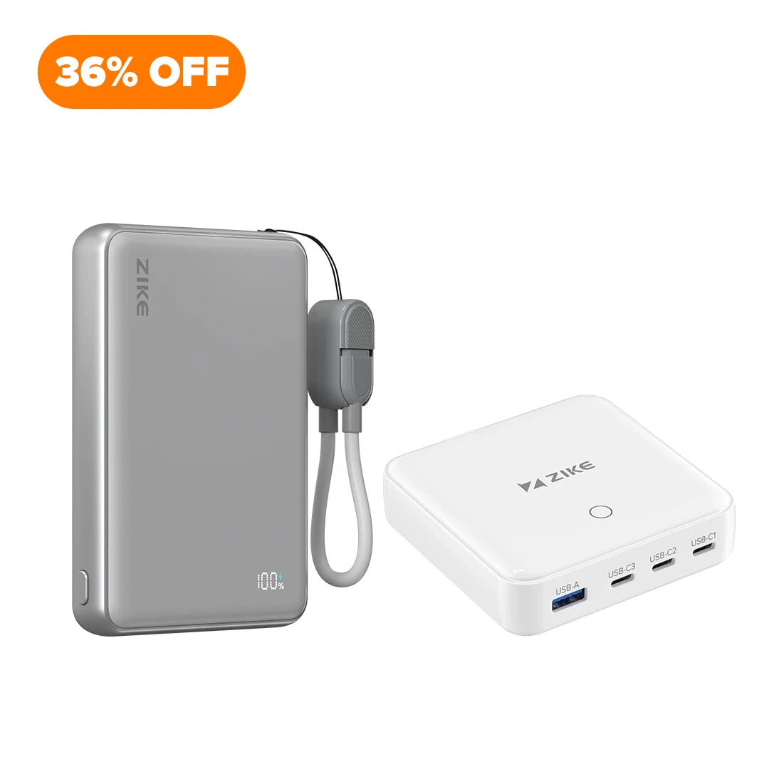 （Bundle Pack）ZIKE Z1052 Solid-State Qi2 15W Power Bank 10000mAh+100W GaN  4 Ports Desktop Charger