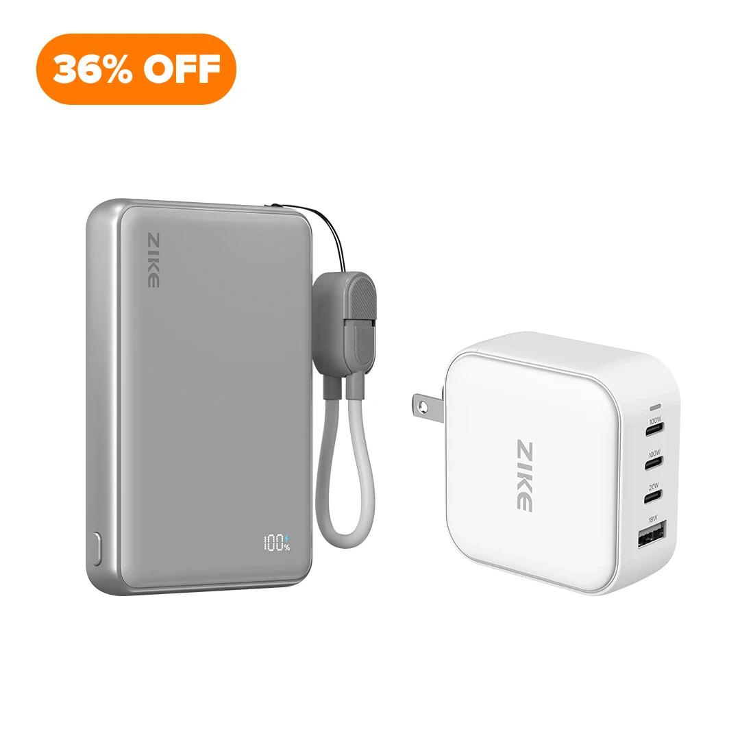 （Bundle Pack）ZIKE Z1052 Solid-State Qi2 15W Power Bank 10000mAh+100W GaN  4 Ports Charger