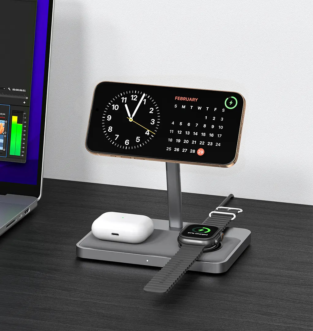 ZIKE 3-in-1 MFi QI2 Magnetic Wireless Charging Stand Z557C supports standby mode