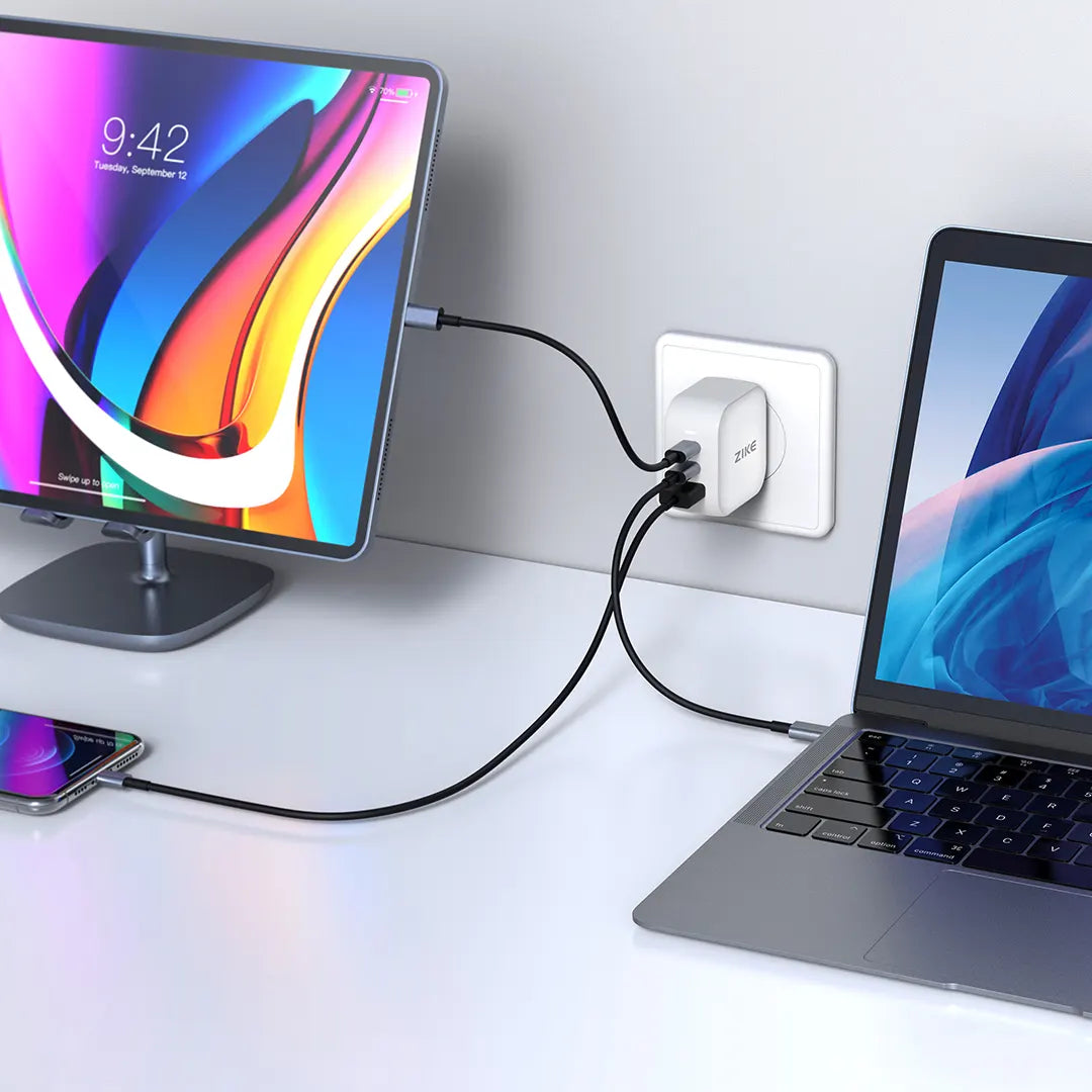 ZIKE 66W GaN USB C Wall Charger Supports 3 Devices Simultaneously