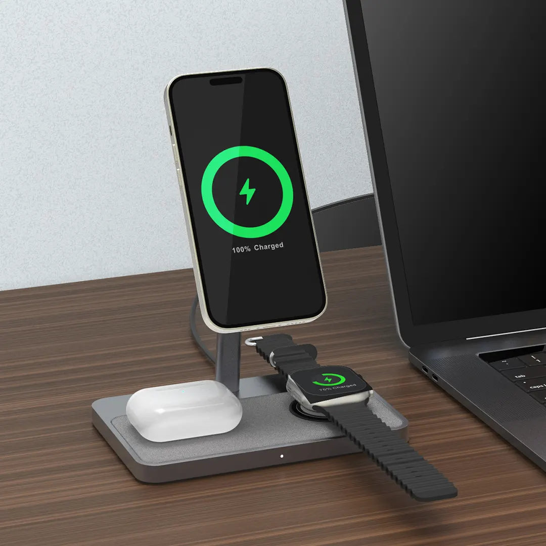 ZIKE QI2 3-in-1 Magnetic Wireless Charging Stand Z557C passed WPC QI2 MFM and MFW certification