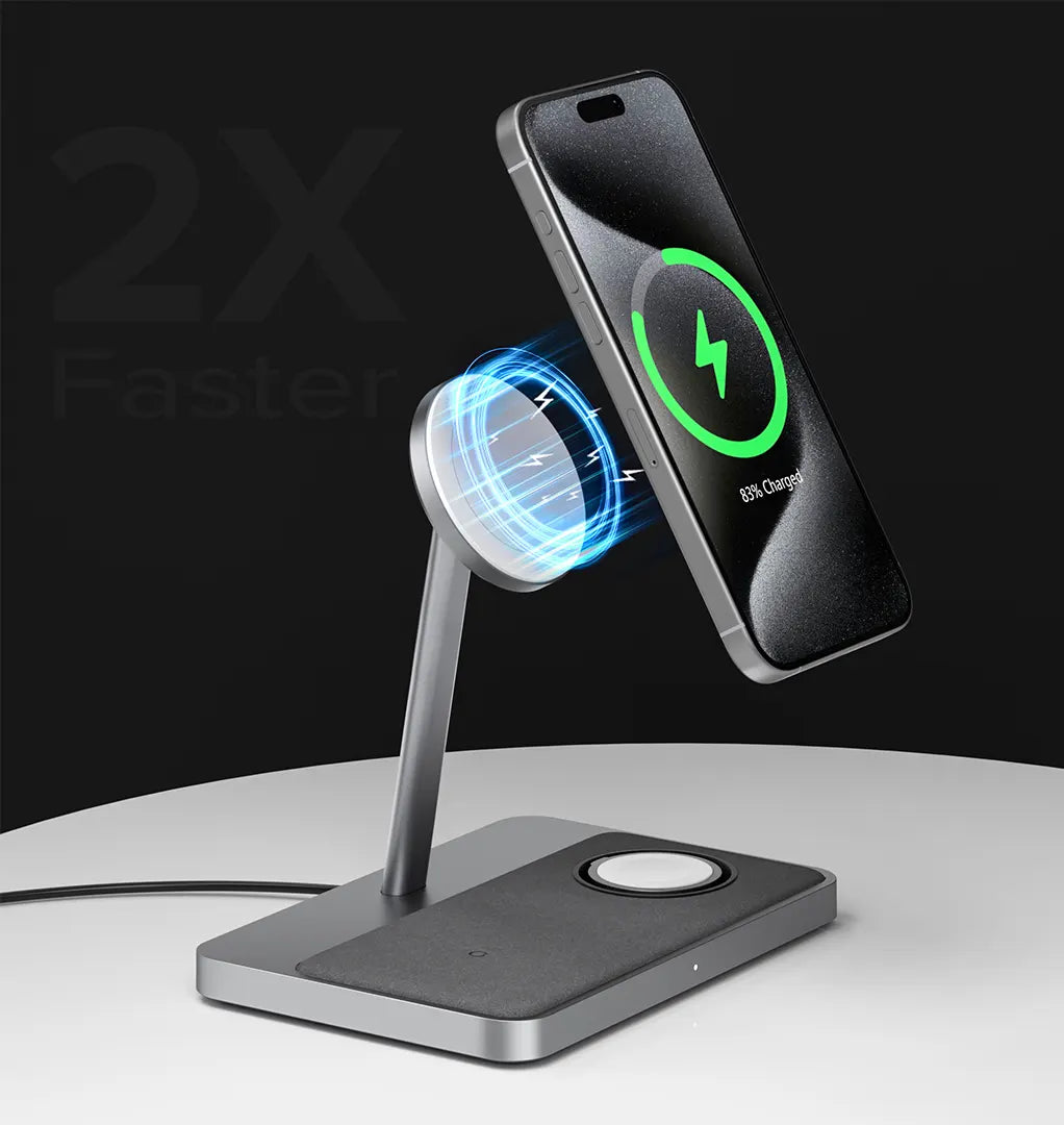 ZIKE 3-in-1 MFi & QI2 Magnetic Wireless Charging Stand Z557C uses QI2 15W fast charging