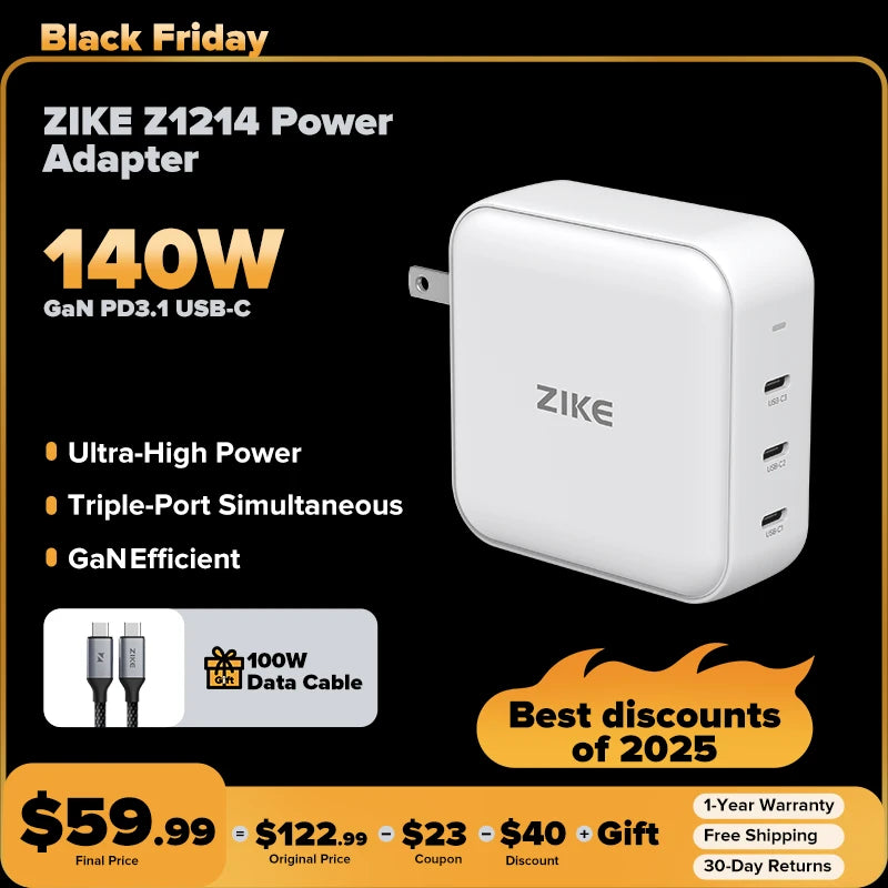 ZIKE 140W GaN PD3.1 USB C Netzteil Z1214 