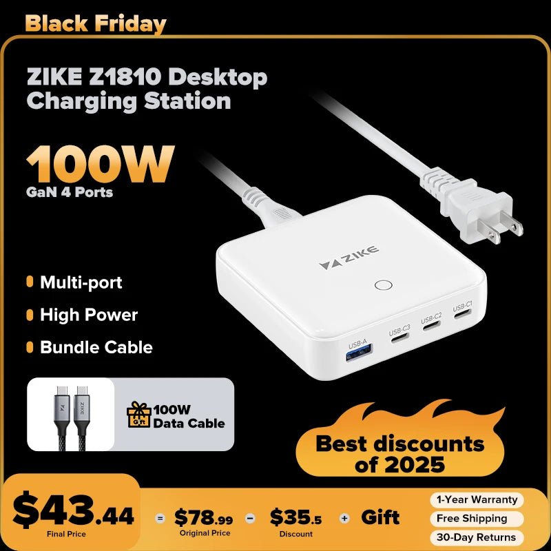 ZIKE 100W GaN 4-Port-Desktop-Ladestation Z1810