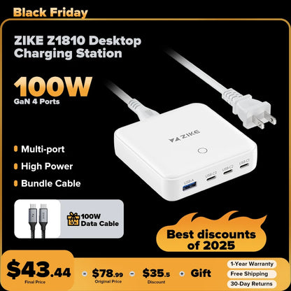 ZIKE 100W GaN 4-Port-Desktop-Ladestation Z1810
