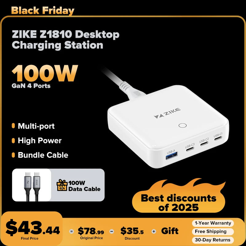 ZIKE 100W GaN 4-Port-Desktop-Ladestation Z1810