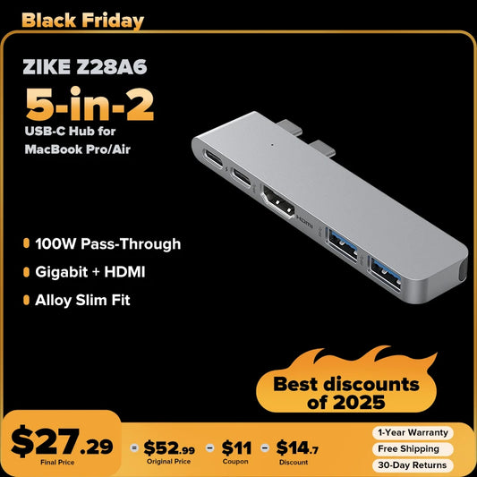 ZIKE 5-in-2 USB C Hub für MacBook Pro/Air Z28A6 