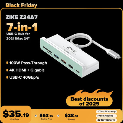 ZIKE Z34A7 7-in-1 USB-C Hub for 2021 iMac 24"
