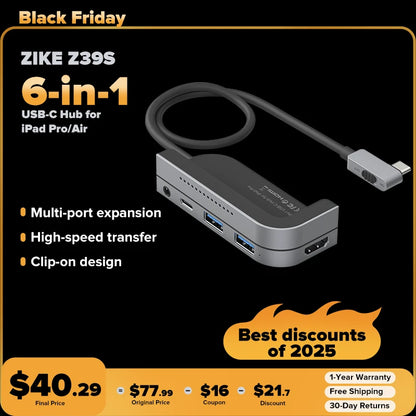 ZIKE Z39S 6-in-1 USB-C Hub for iPad Pro/Air