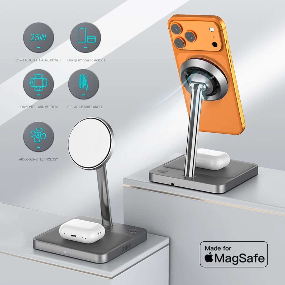 ZIKE Z557 2-in-1 Magsafe Wireless Charger Passed MFM certification