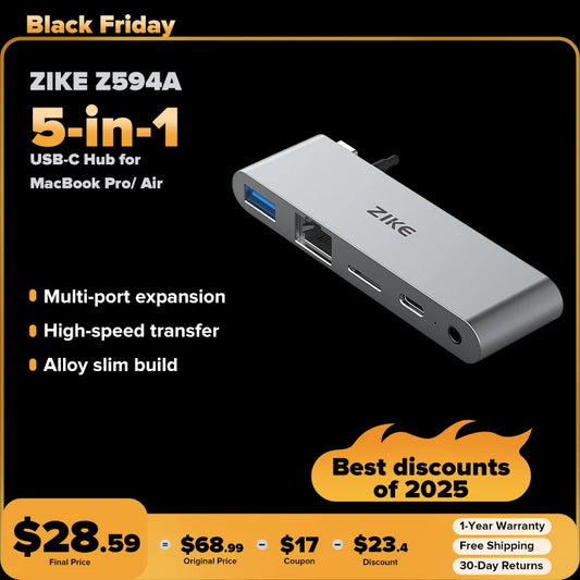 ZIKE 5-in-1 USB C Hub für MacBook Pro/ Air 2016-2023 Z594A