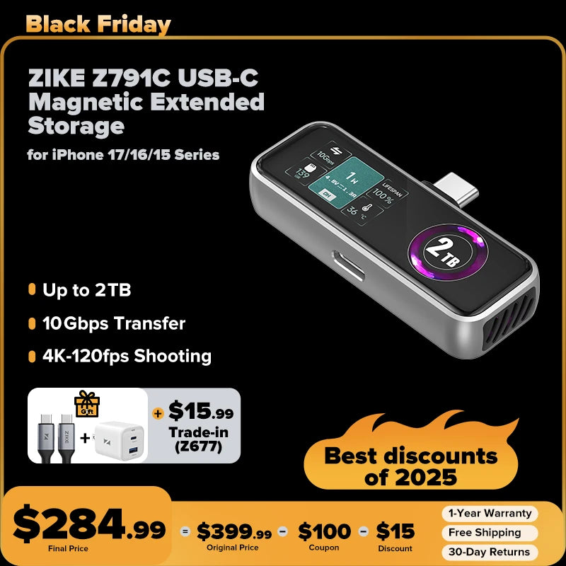 ZIKE Z791C Next Level USB-C Magnetic Extended Storage for iPhone 17/16/15 Series