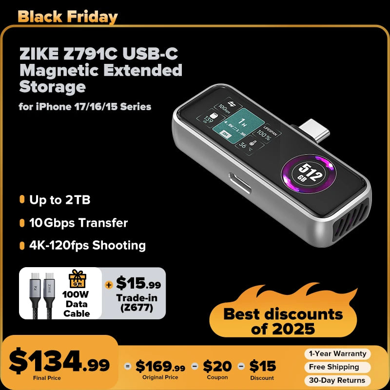 ZIKE Z791C Next Level USB-C Magnetic Extended Storage for iPhone 17/16/15 Series
