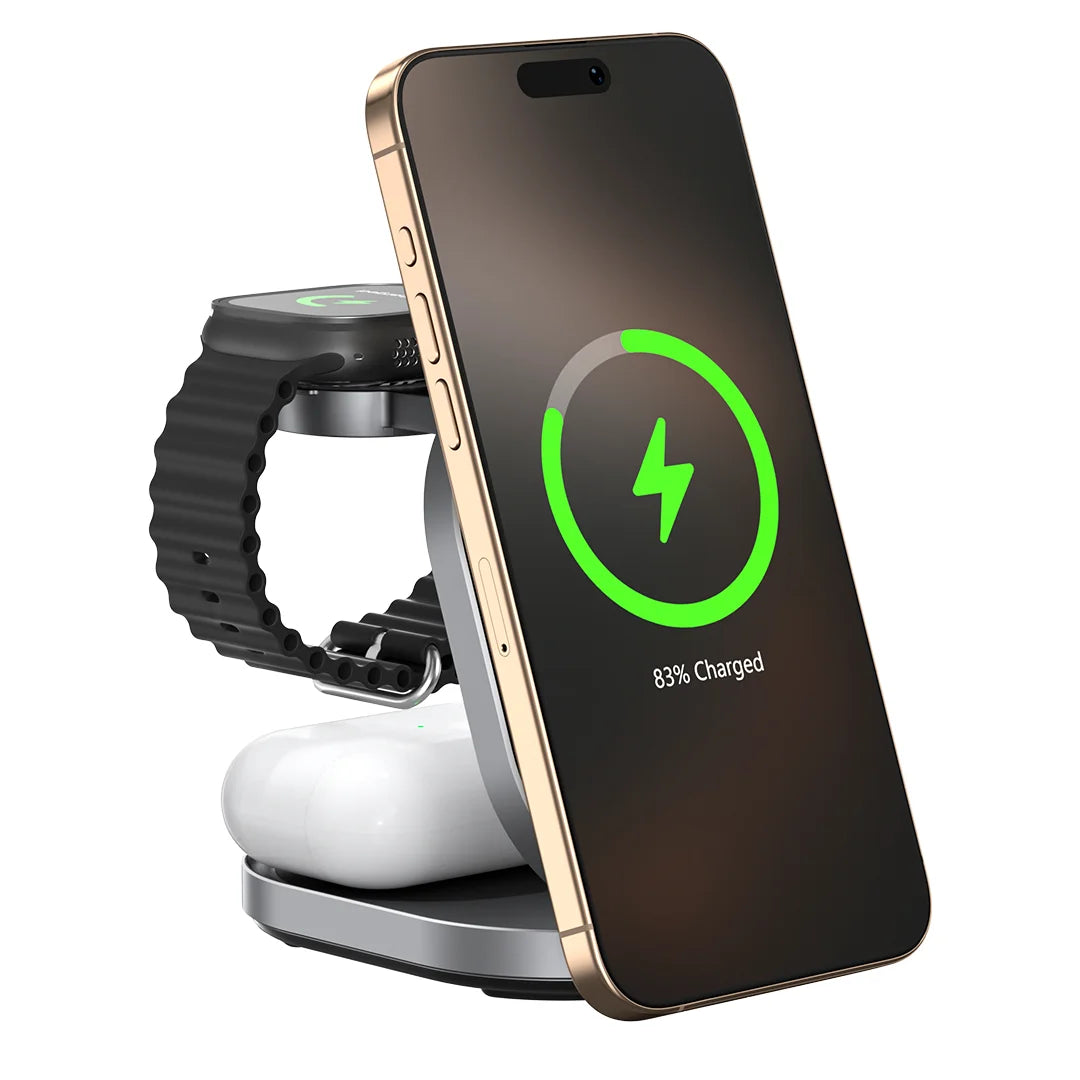 ZIKE Z855 3‑in‑1 Qi2 Magnetic Foldable Wireless Charger – 15W Fast Charging for iPhone & More