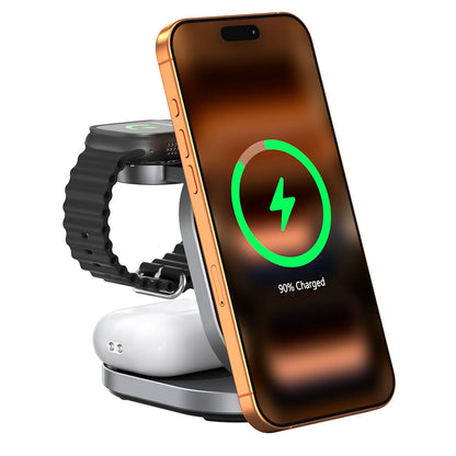 ZIKE Z855 3‑in‑1 Qi2 Magnetic Foldable Wireless Charger – 15W Fast Charging for iPhone & More