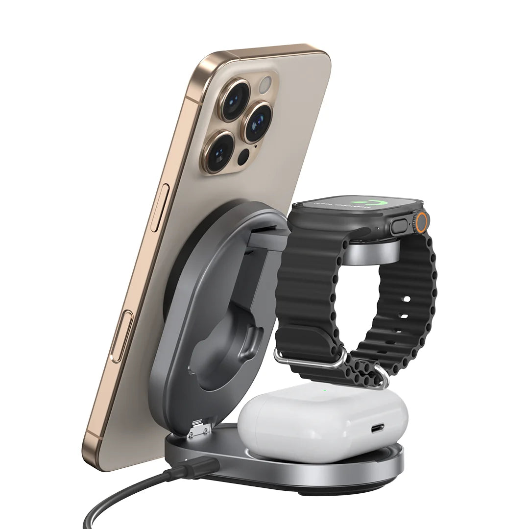 ZIKE Z855 3‑in‑1 Qi2 Magnetic Foldable Wireless Charger – 15W Fast Charging for iPhone & More