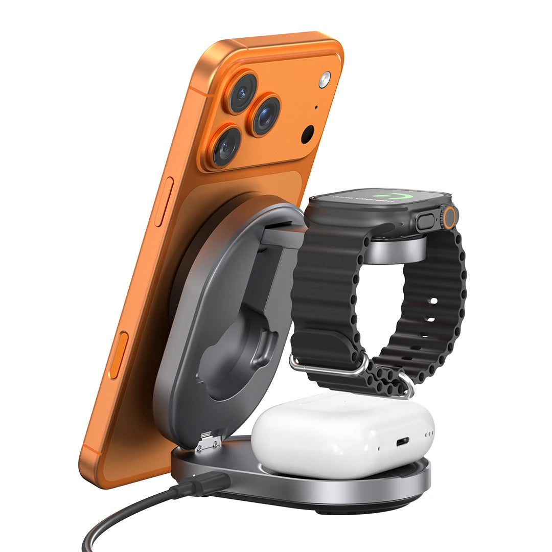 ZIKE Z855 3‑in‑1 Qi2 Magnetic Foldable Wireless Charger – 15W Fast Charging for iPhone & More