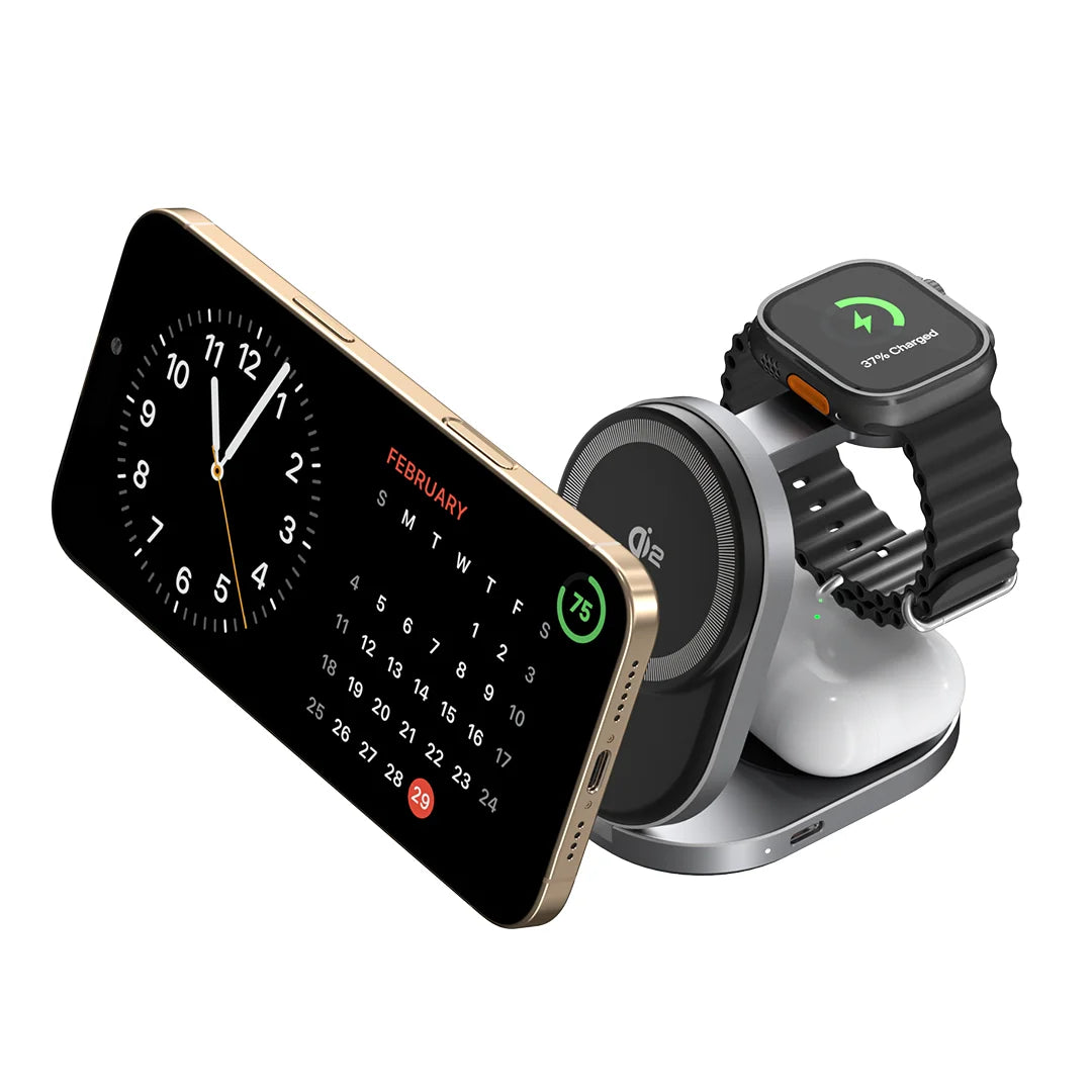 ZIKE Z855 3‑in‑1 Qi2 Magnetic Foldable Wireless Charger – 15W Fast Charging for iPhone & More