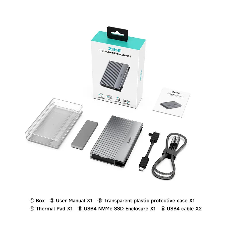 ZikeDrive Z666 USB4 40Gbps NVMe M.2 SSD Enclosure with Long Cable ZikeDrive Z666 USB4 40Gbps NVMe M.2 SSD Enclosure with Long Cable