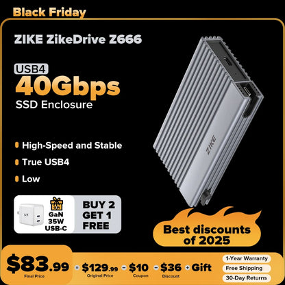 ZikeDrive Z666 USB4 40Gbps NVMe M.2 SSD Enclosure