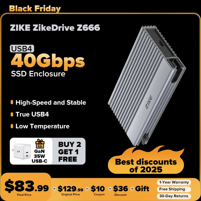 ZikeDrive Z666 USB4 40Gbps NVMe M.2 SSD Enclosure
