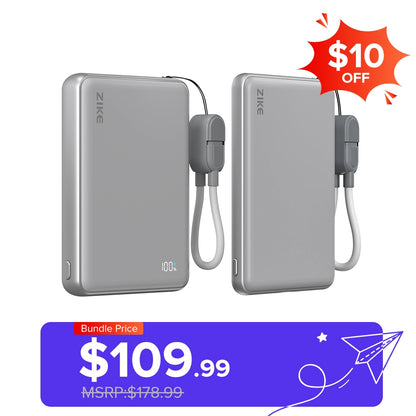 （Bundle Pack）ZIKE Z1052 Solid-State Qi2 15W Power Bank 10000mAh +Solid-State Power Bank 5000mAh