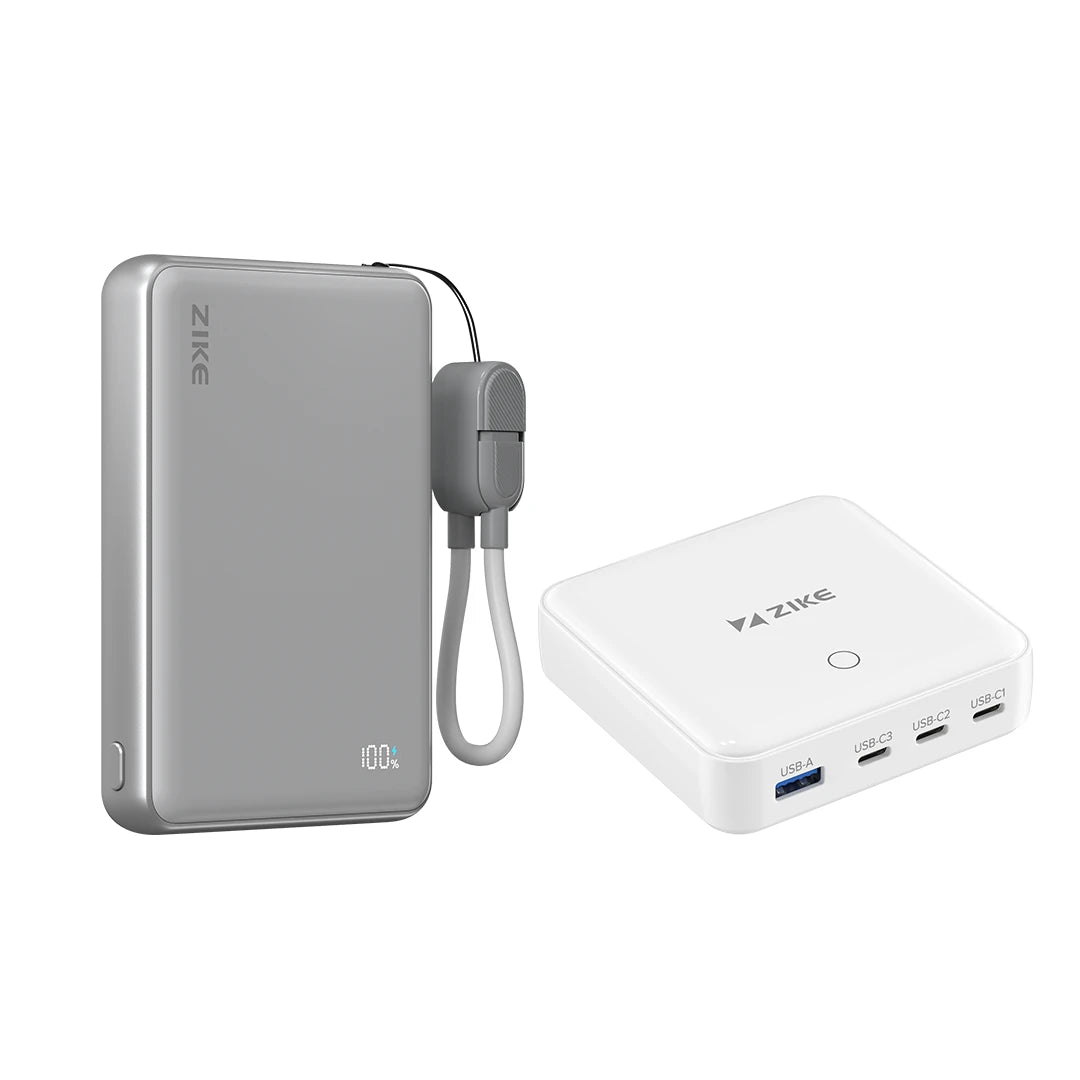 (Pack groupé) ZIKE Z1052 Power bank Qi2 à semi-conducteurs 15W 10000mAh + Chargeur de bureau GaN 100W 4 ports