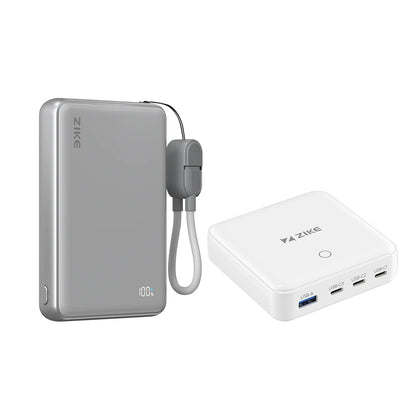 (Pack groupé) ZIKE Z1052 Power bank Qi2 à semi-conducteurs 15W 10000mAh + Chargeur de bureau GaN 100W 4 ports