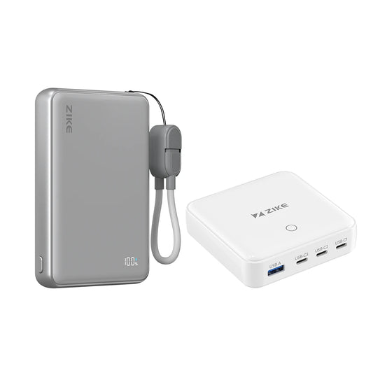 (Pack groupé) ZIKE Z1052 Power bank Qi2 à semi-conducteurs 15W 10000mAh + Chargeur de bureau GaN 100W 4 ports