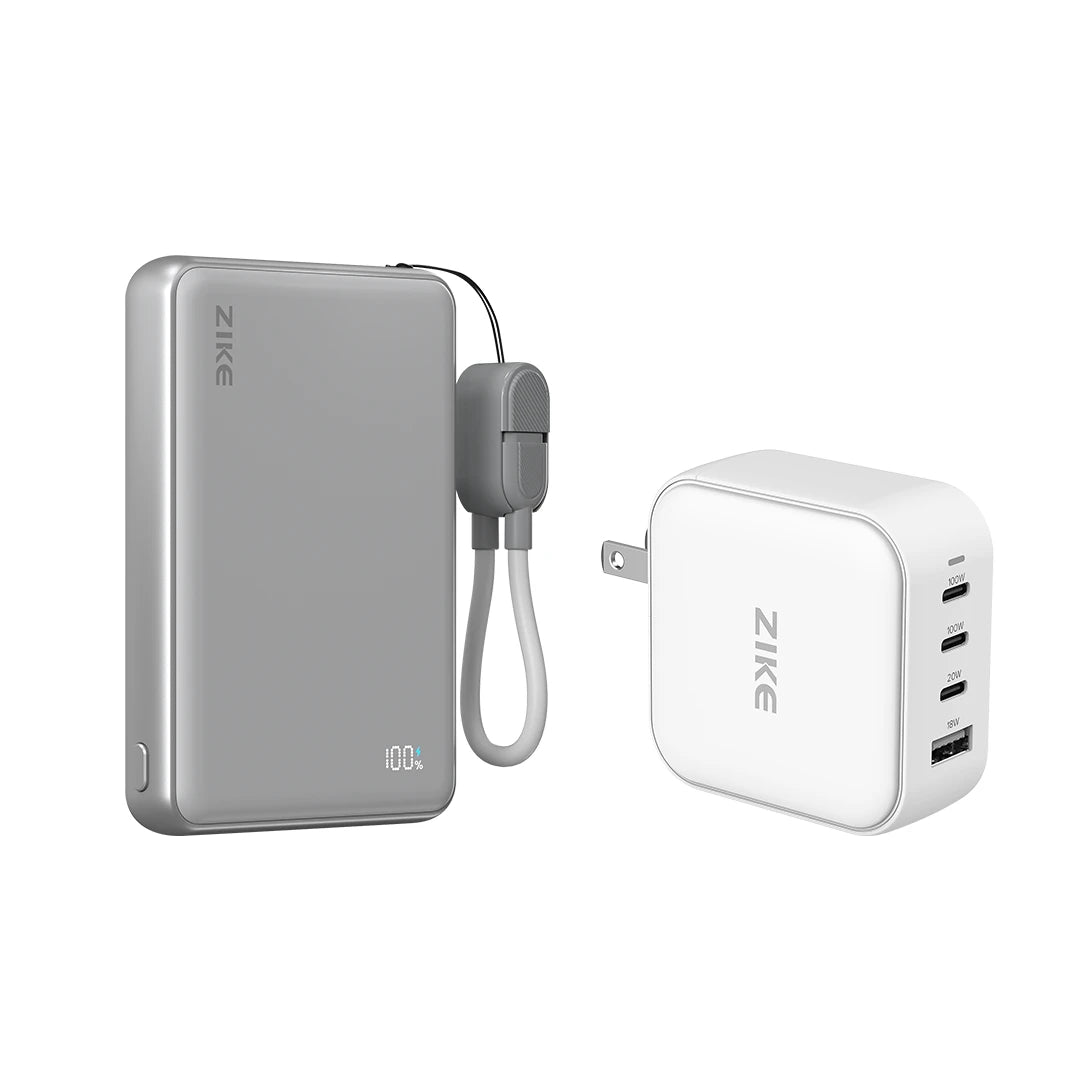 (Ensemble groupé) Banque d'alimentation ZIKE Z1052 à semi-conducteurs Qi2 15W 10000mAh + Chargeur GaN 100W à 4 ports