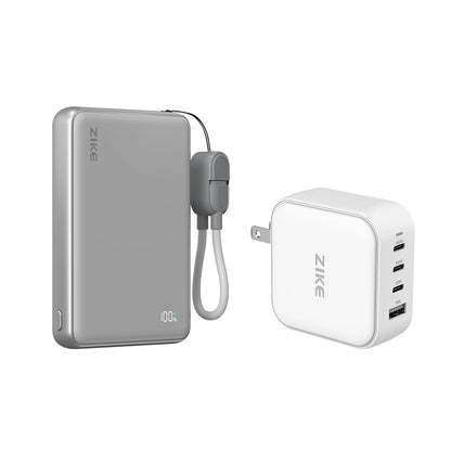 (Ensemble groupé) Banque d'alimentation ZIKE Z1052 à semi-conducteurs Qi2 15W 10000mAh + Chargeur GaN 100W à 4 ports